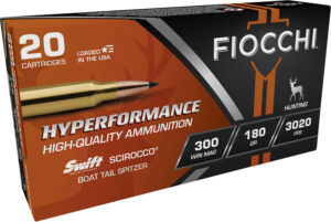 Fiocchi 300 Winchester Magnum 180gr Scirocco II boat-tail spitzer rifle ammunition 20rd box