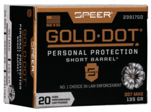 Box of Speer Gold Dot Short Barrel .357 Magnum 135 gr hollow point ammunition, 20 rounds