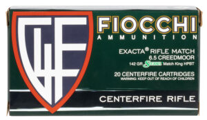 Fiocchi 6.5 Creedmoor box of Sierra MatchKing BTHP match ammunition, 20 rounds