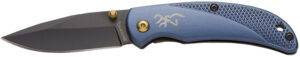 Browning 3220341 Prism 3  EDC Folding 2.38" Plain Black Oxide 7Cr17MoV SS Blade, Navy w/Brass Accents & Logo Anodized Aluminum Handle, Includes Pocket Clip