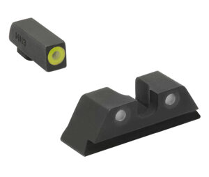 Meprolight USA 402243121 Hyper-Bright Sight Set Green Tritium Yellow Outline Front Sight-Green Tritium Black Outline Rear Sight Glock 17/17L/19/22