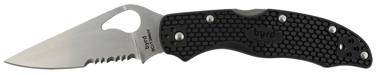 Spyderco BY01PSBK2 Byrd Harrier 2 Lightweight 3.36" Folding Part Serrated 3Cr13MoV SS Blade Black Textured FRN Handle Includes Pocket Clip