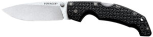 Cold Steel CS29AB Voyager Large 4" Folding Plain Drop Point Stone Washed AUS 10A Steel Blade/Black Textured Griv-Ex Handle