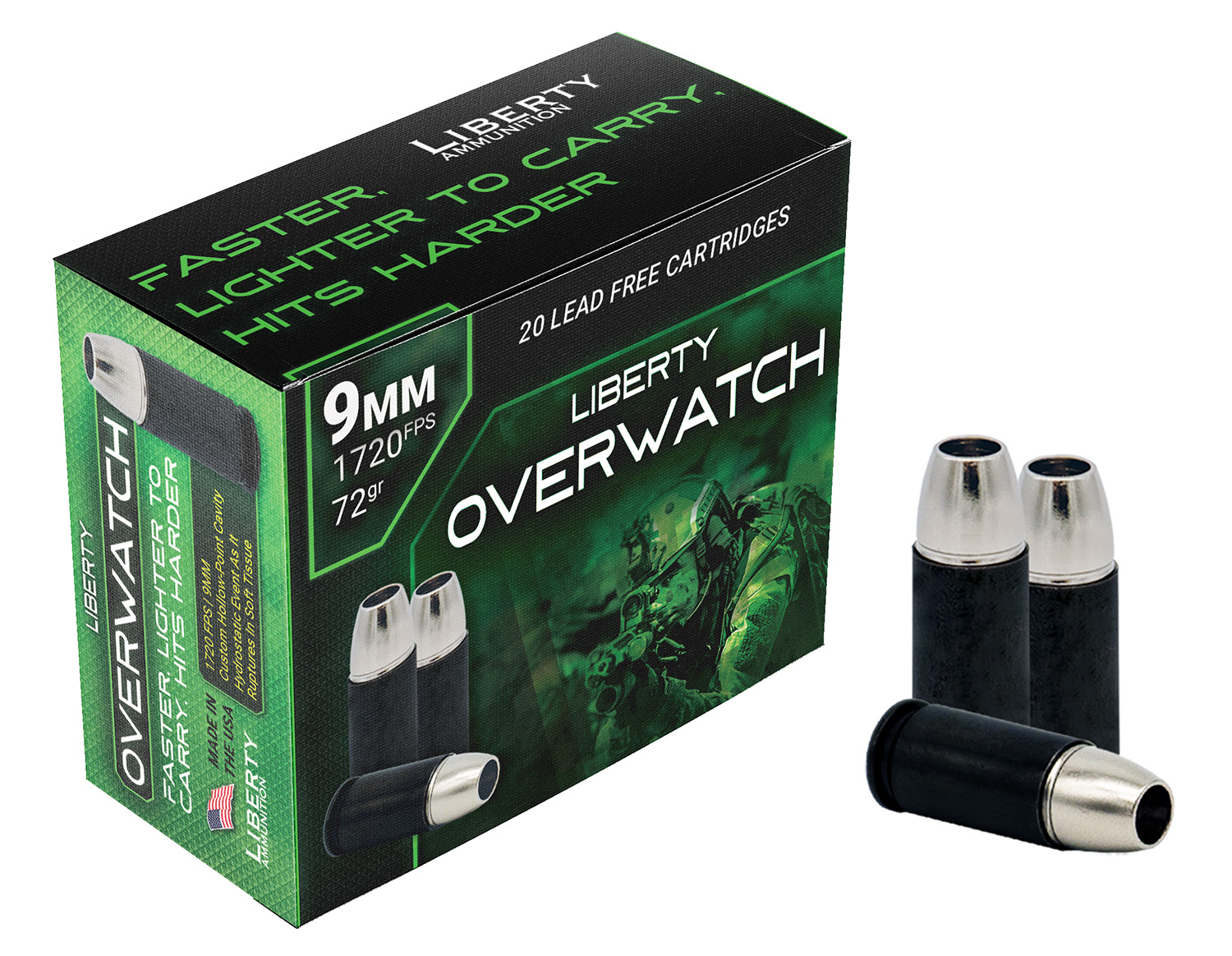 Liberty OverWatch 9mm Luger 72gr hollow-point 20-round box