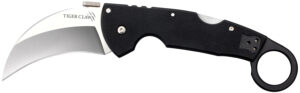 Cold Steel CS22C Tiger Claw  3.50" Folding Hawkbill Plain Stonewashed American S35VN Blade/6" Matte Black w/Ring G10 Handle Includes Belt Clip