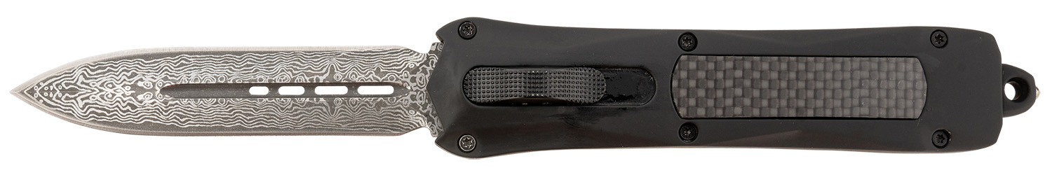 Steel River Knives A163BDD Spartan 3.50" OTF Dagger Plain Damascus 440C SS Blade/Black w/Carbon Fiber Inlay Aluminum Zinc Alloy Handle