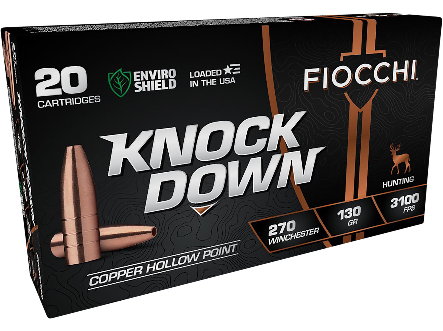 Fiocchi 270 Winchester 130 gr Knock Down Enviro Shield hollow point ammunition box, 20 rounds