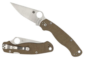 Spyderco C81MPCW2 Military 2 3.47" Folding Plain Stonewashed CPM Cru-Wear Blade/Brown Canvas Textured Micarta Handle Includes Pocket Clip