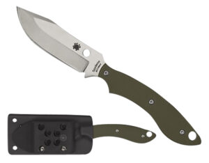 Spyderco FB49GPOD Stok 2.95" Fixed Bowie Plain Stonewashed 8Cr13MoV SS Blade/Olive Drab Textured G10 Handle Includes Sheath w/G-Clip