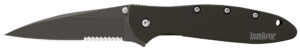 Kershaw 1660CKTST Leek 3" Folding Modified Drop Point Part Serrated Black DLC 14C28N Steel Blade Black DLC 410 Stainless Steel Handle Includes Pocket Clip