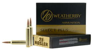 Weatherby Select Plus .28 Nosler 163 gr Hammer Custom ammunition box, 20 rounds