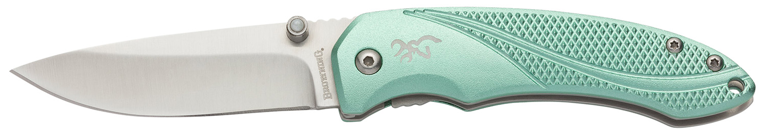 Browning 3220360 Allure EDC 2.88" Folding Drop Point Plain 7Cr17MoV SS Blade, Mint Green Textured Anodized Aluminum Handle, Includes Pocket Clip