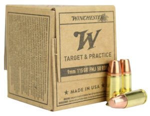 Winchester 9mm 115 gr FMJ target pistol ammunition 50 rd box