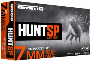 Ammo Inc 7mm 139gr InterLock Soft Point ammunition box, 20 rounds per box