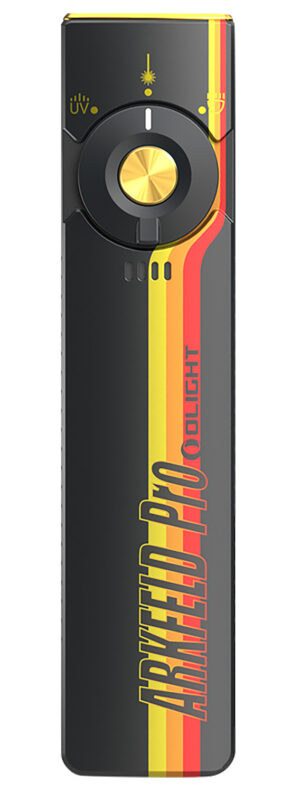 Olightstore Usa Inc ARKFELDPRO3RRSV3 Arkfeld Pro Black/Racing Stripes 1/15/100/420/1,300 Lumens White LED Green Laser UV Light