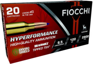 Fiocchi 6.5 Creedmoor 120gr Barnes Tipped TSX ammunition box and cartridges