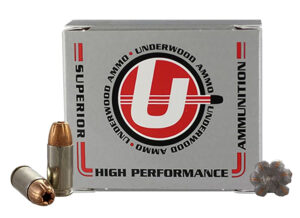 Underwood Ammo 9mm Luger 124gr JHP 20rd box with nickel-plated brass cases
