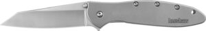 Kershaw 1660R Leek Random EDC 3" Folding Reverse Tanto Plain Bead Blasted 14C28N Steel Blade, Silver Stainless Steel Handle