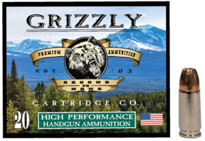 Grizzly Ammo 9mm Luger 124 gr Jacketed Hollow Point box, 20 rounds per box
