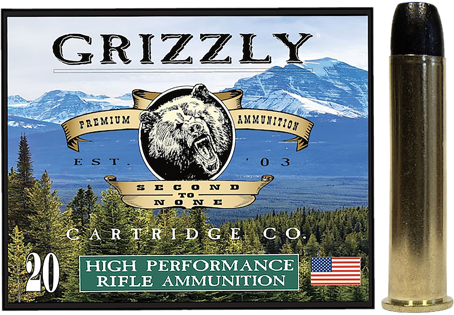 Grizzly Ammo .45-70 Government 405gr Round Nose Flat Point box, 20 rounds