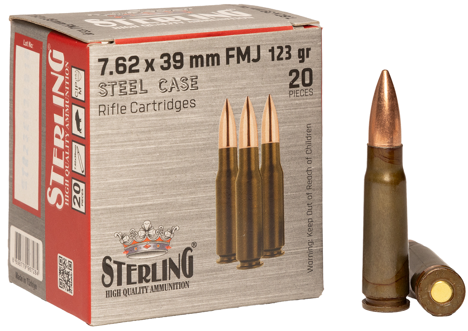 Sterling 7.62x39mm 123gr FMJ Steel Case Ammunition 20rd Box