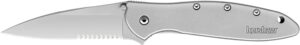Kershaw 1660ST Leek 3" Folding Drop Point Part Serrated Bead Blasted 14C28N Steel Blade Bead Blasted 410 Stainless Steel Handle Includes Pocket Clip