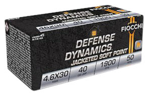 Box of Fiocchi 4.6x30mm 40gr Jacketed Soft Point ammunition, 50 rounds