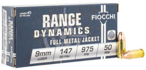 Box of Fiocchi 9mm Luger 147gr FMJ ammunition, 50 rounds per box