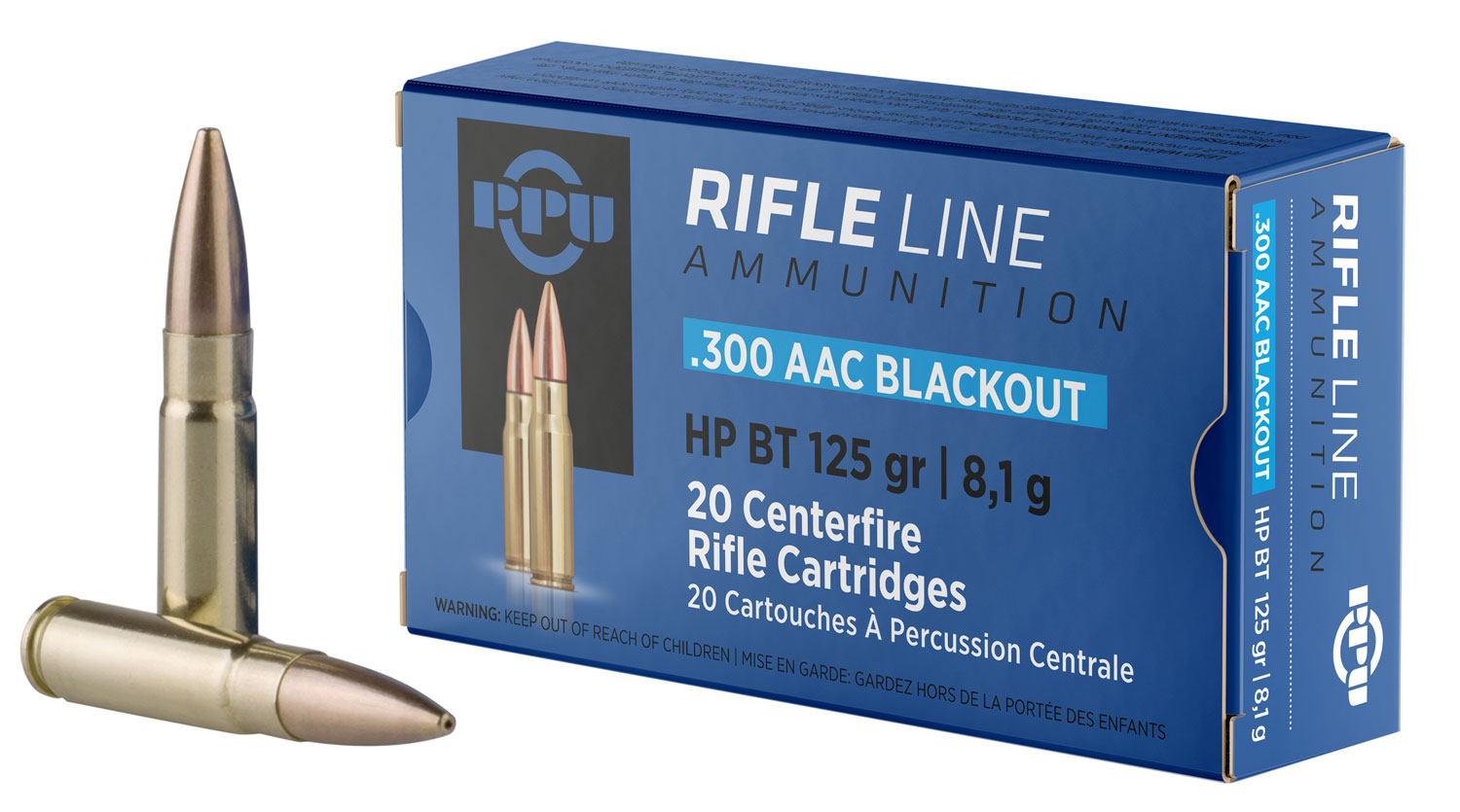 PPU PP300BH Standard Rifle 300Blackout 125gr Hollow Point Boat Tail 20 Per Box/50 Case