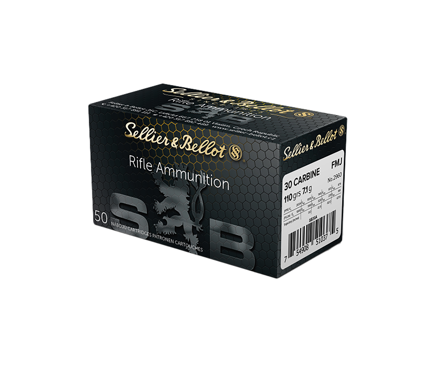 Sellier & Bellot .30 Carbine 110 gr FMJ rifle ammunition 50-round box