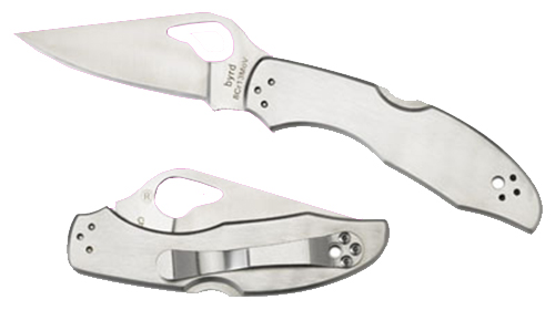 Spyderco BY04P2 Byrd Meadowlark 2 2.93" Folding Clip Point Plain 8Cr13MoV SS Blade Satin Stainless Steel Handle