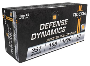 Fiocchi 357 Magnum 158gr JHP 50rd box Defense Dynamics brass-case ammunition