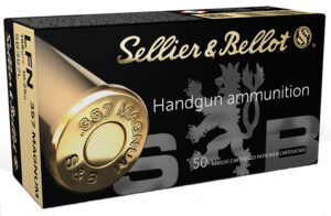 Sellier & Bellot .357 Magnum 158gr lead flat nose ammunition box with 50 rounds