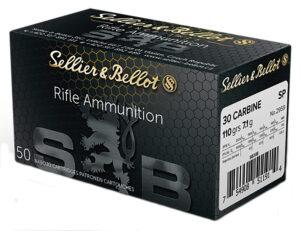 Sellier & Bellot 30 Carbine 110gr Soft Point ammunition box, 50 rounds