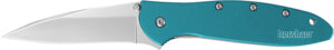Kershaw 1660TEAL Leek 3" Folding Drop Point Plain Bead Blasted 14C28N Steel Blade Teal Anodized Aluminum Handle Includes Pocket Clip