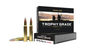 Box of Nosler Trophy Grade .338 Winchester Magnum 225 gr AccuBond ammunition, 20 rounds