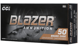 CCI Blazer Brass 9mm Luger 100gr FMJ ammunition 50rd box