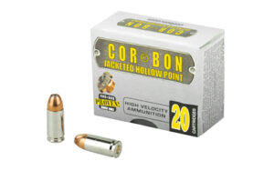 Corbon 9mm Luger +P 115 gr JHP ammunition box, 20 rounds