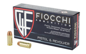 Fiocchi 40 S&W 165gr FMJ-TC box of 50 rounds brass-cased ammunition