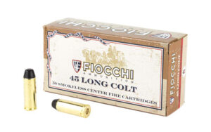 Fiocchi 45 Colt 250 gr LRNFP ammunition box, 50 rounds