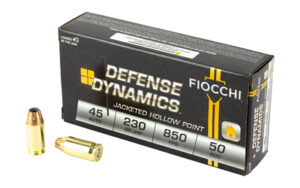 Fiocchi 45 ACP 230 gr JHP ammunition 50-round box brass cases