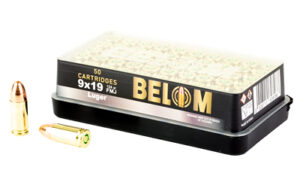 Belom 9mm 124gr FMJ brass ammunition 50-count box