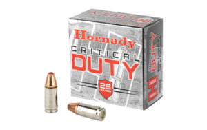 Hornady Critical Duty 9mm +P 135 gr FlexLock 25 rd box with nickel-plated cases