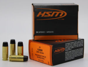 HSM 10mm 240gr hard cast flat nose Hi-Tek coated ammunition 20-round box