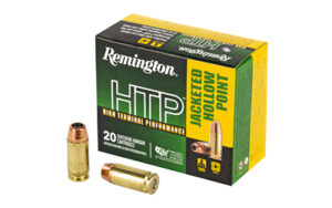 Remington HTP .40 S&W 180 gr JHP 20rd box with brass-cased cartridges