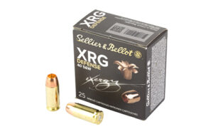Sellier & Bellot XRG Defense .40 S&W 130gr solid copper hollow point ammunition box and cartridges