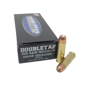 Double Tap Equalizer .500 S&W 455gr HP ammunition box, 20 rounds