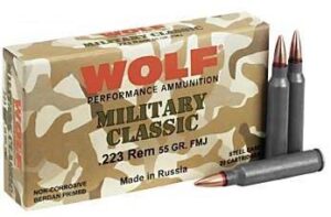 Wolf Military Classic .223 Rem 55 gr FMJ steel-cased ammunition 20-round box
