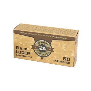 Patriot Sports Brass Case Handgun Ammunition 9mm Luger 115gr FMJ 1230 fps 1000/ct (20-50/ct Boxes)