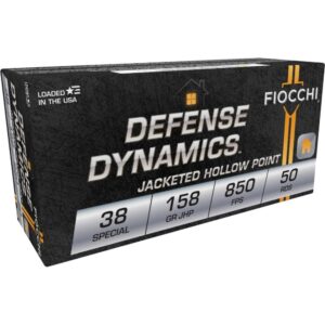 Fiocchi Defense Dynamics .38 Special 158 gr JHP 50-round box and cartridges